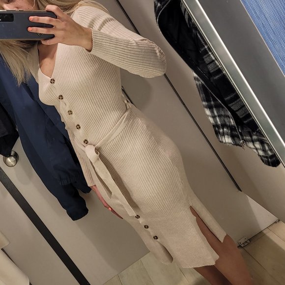 Pinkrose BUTTON UP DRESS IN OATMEAL BNWT - Picture 3 of 5